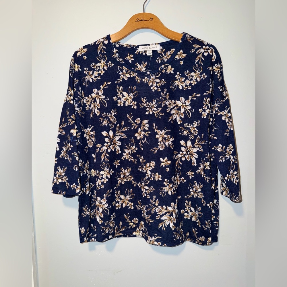Emily Daniel’s Navy Floral Scoop Neck Top